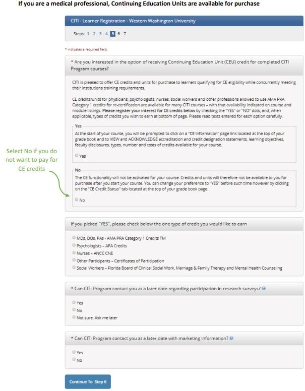 Screenshot of how to purchase continuing education credits if needed